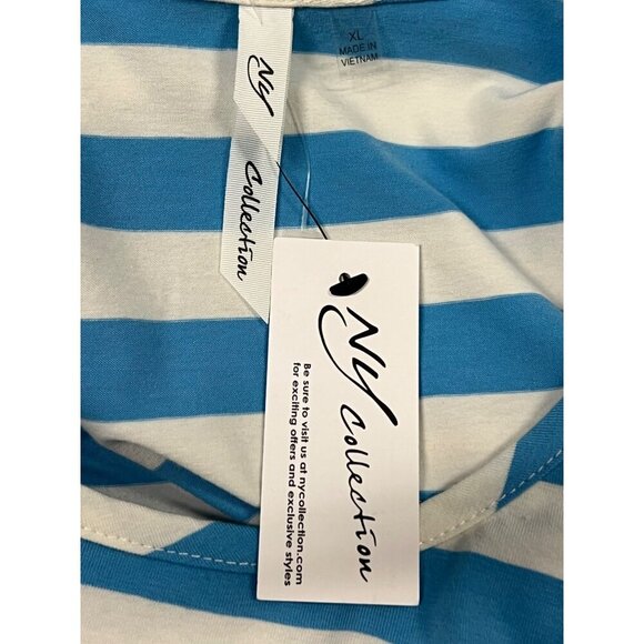 NY Collection Blue White Stripe Ruffle Sleeve Top Extra Large XL Round Neck New - Picture 6 of 8